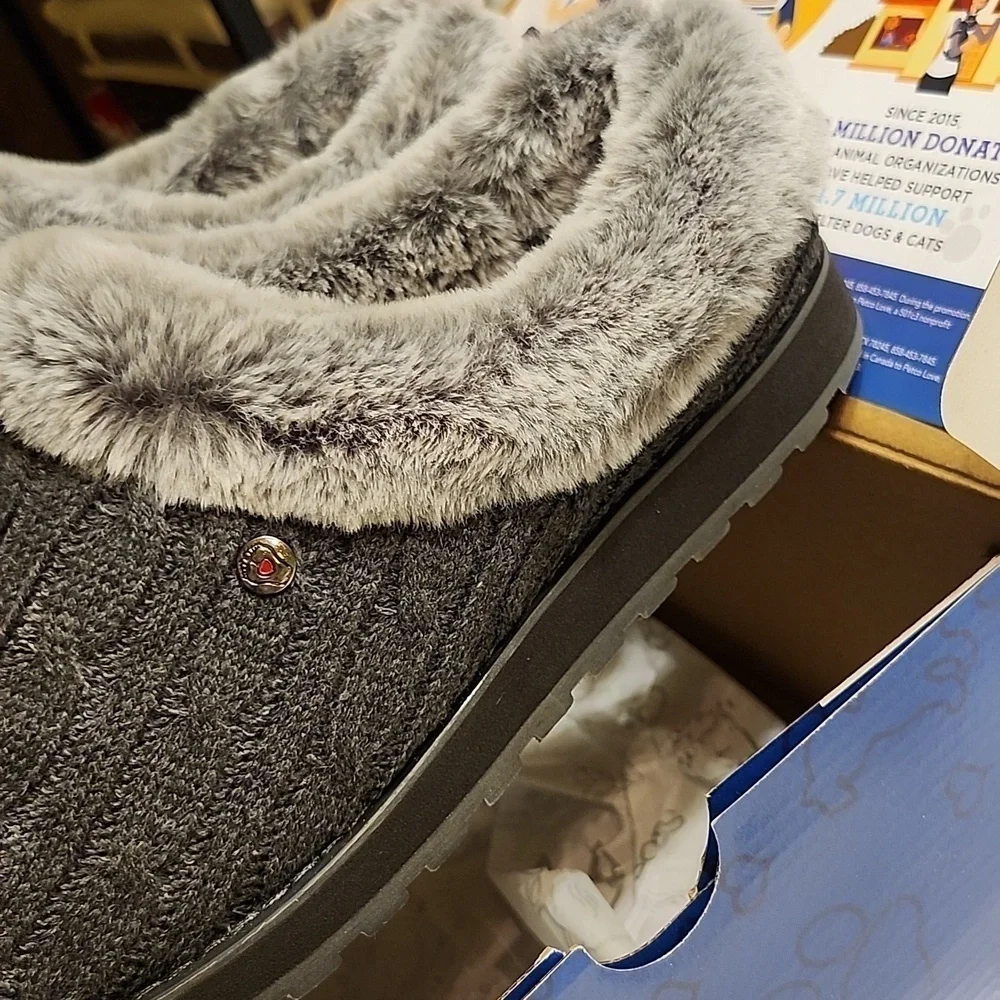 Skechers BOBS Keepsakes Ice Angel Charcoal Slippers Cable Knit Faux Fur 8.5 Wide - Picture 5 of 16